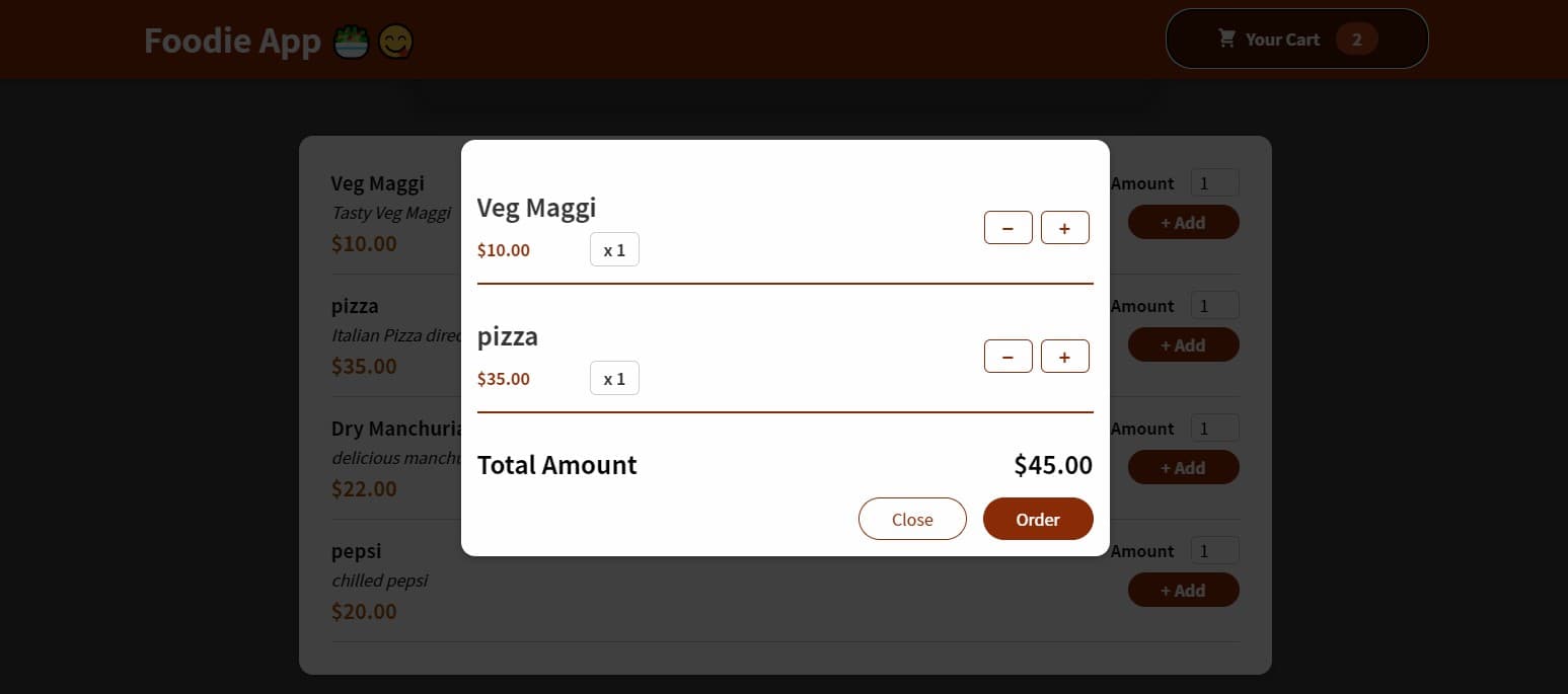 Screenshot of Restaurant App project