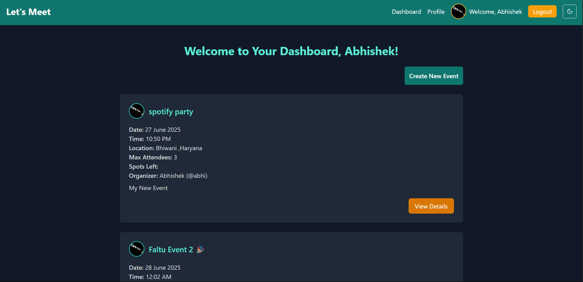 Screenshot of Let's Meet🧑‍🤝‍🧑 project